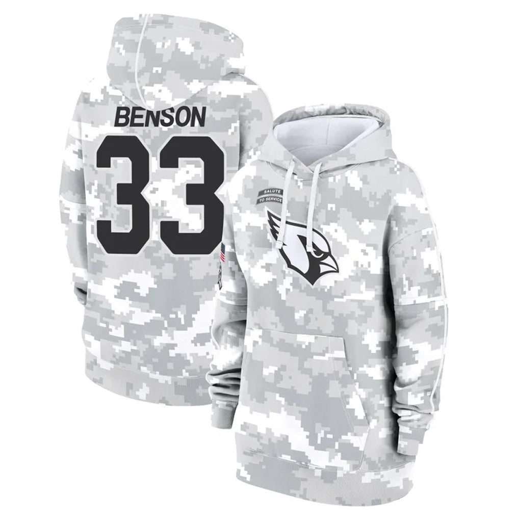 Johmsee A.Cardinals #33 Trey Benson Player Arctic Camo Salute to Service Hoodies Stitched Jerseys