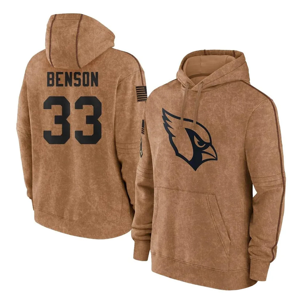 Johmsee A.Cardinals #33 Trey Benson Player Brown Salute To Service Limited Hoodies Stitched Jerseys