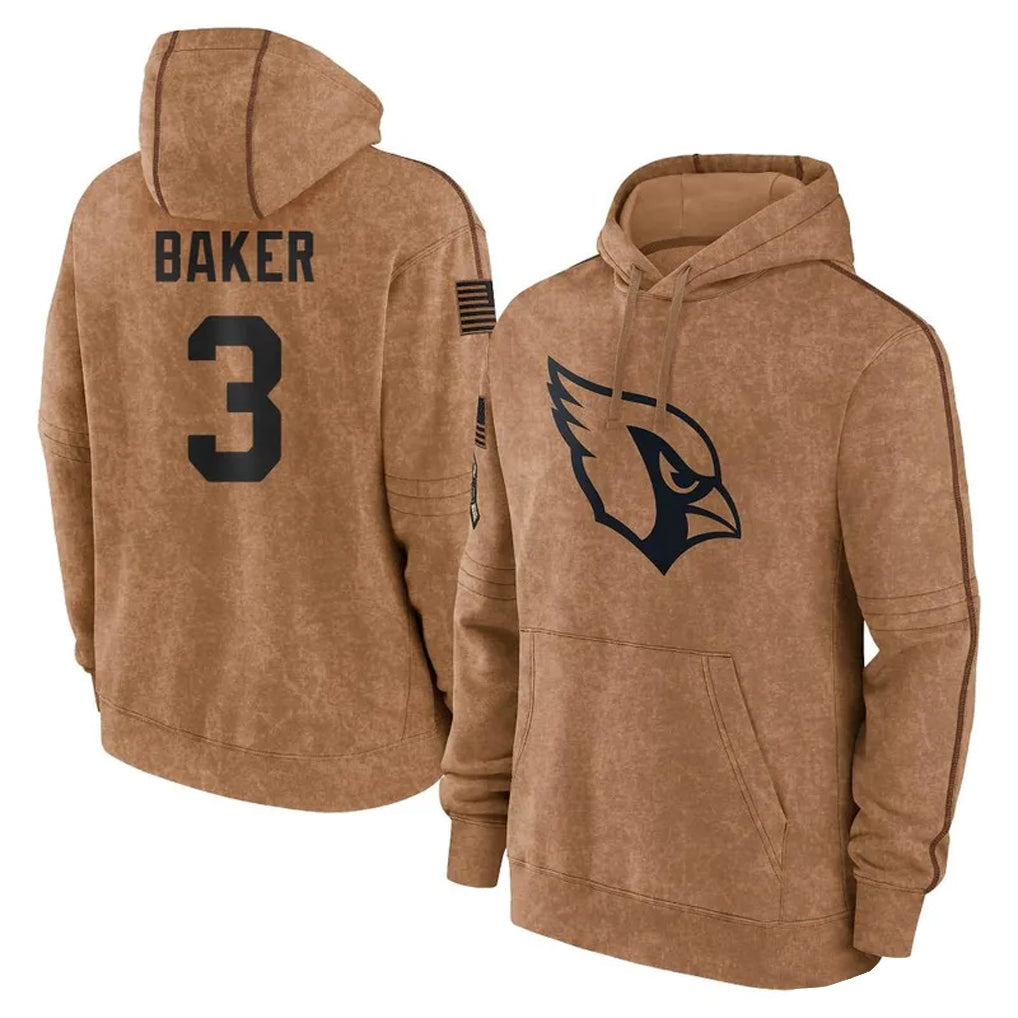 JohmseeA.Cardinals #3 Budda Baker Player Brown Salute To Service Limited Hoodies Stitched  Jerseys