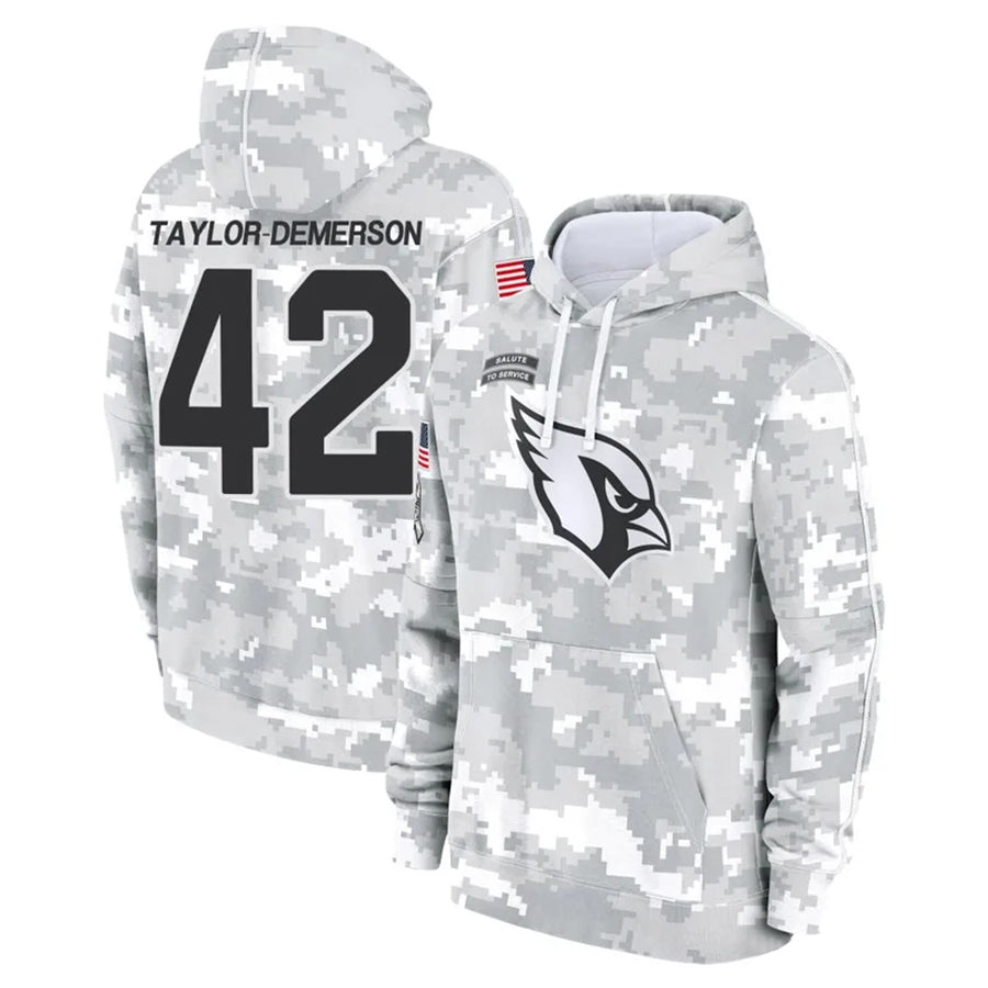 Johmsee A.Cardinals #42 Dadrion Taylor-Demerson Player Camo Salute to Service Hoodies Stitched Jerseys