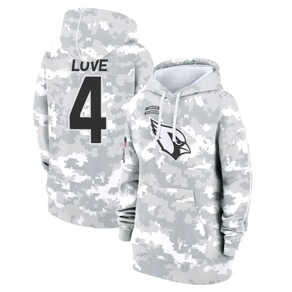 Johmsee A.Cardinals #4 Jeremiyah Love Player Arctic Camo Salute to Service Hoodies Football Jerseys