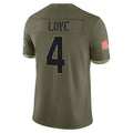 Johmsee A.Cardinals #4 Jeremiyah Love Player Olive Salute To Service Limited Home Game Stitched Jerseys
