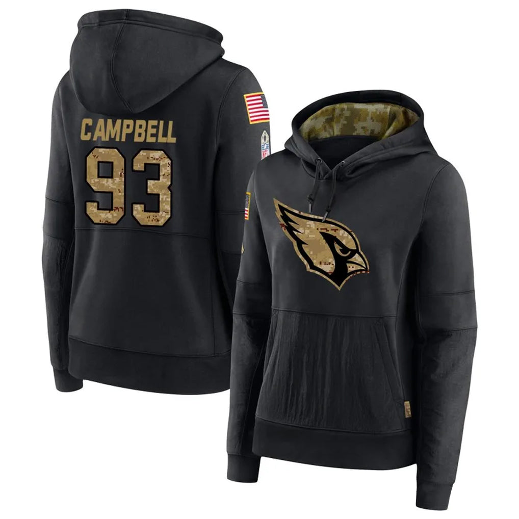 Johmsee A.Cardinals #93 Calais Campbell Player Black Salute to Service Hoodies Stitched Jerseys