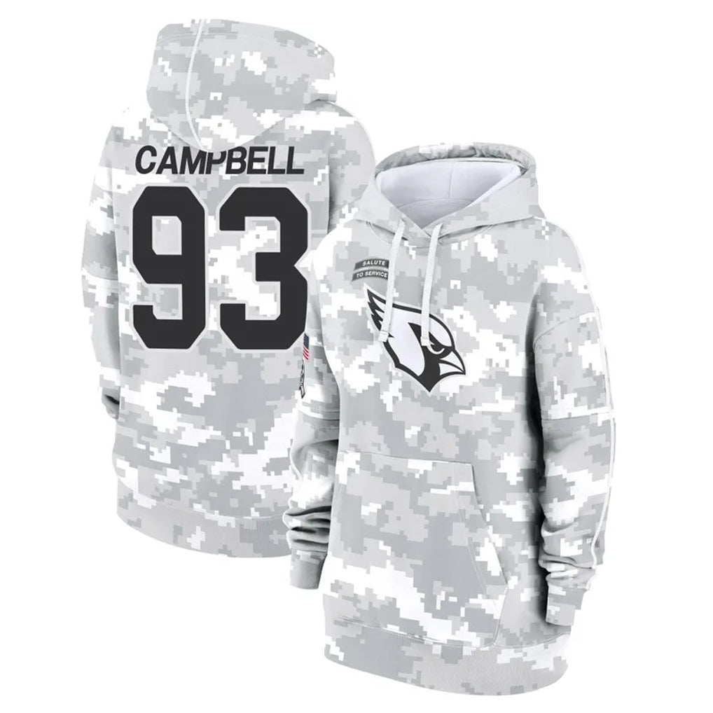 Johmsee A.Cardinals #93 Calais Campbell Player Camo Salute to Service Hoodies Stitched Jerseys