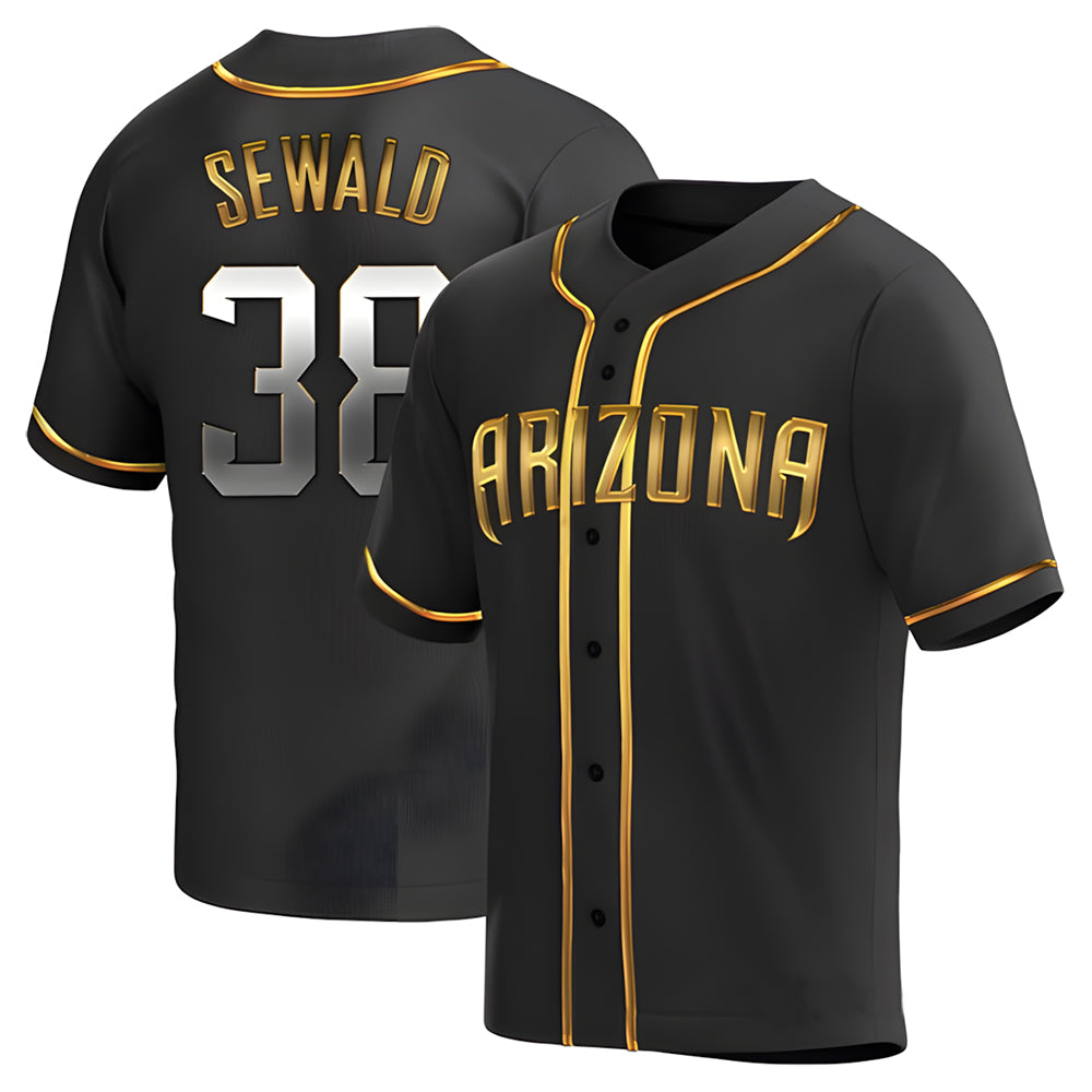 Johmsee A.Diamondbacks #38 Paul Sewald Player Black Golden Replica Alternate Stitched Jersey