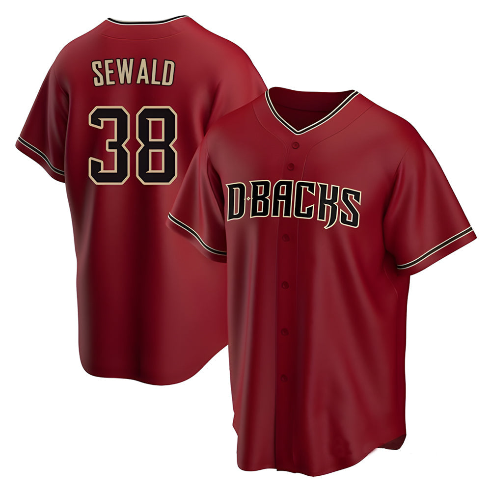 Johmsee A.Diamondbacks #38 Paul Sewald Player Red Alternate Replica Stitched Jersey