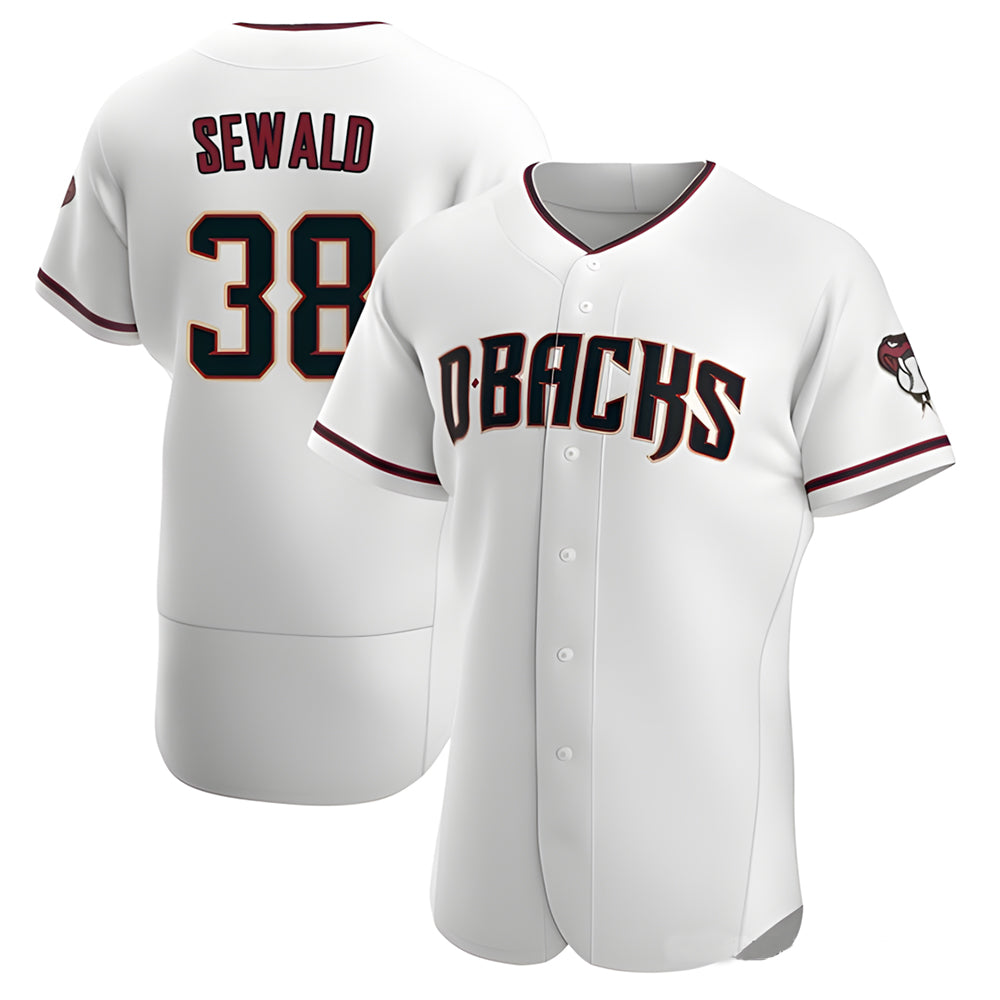Johmsee A.Diamondbacks #38 Paul Sewald Player White Authentic Crimson Home Stitched Jersey