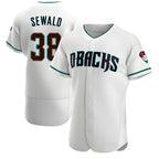 Johmsee A.Diamondbacks #38 Paul Sewald Player White Teal Authentic Alternate Stitched Jersey