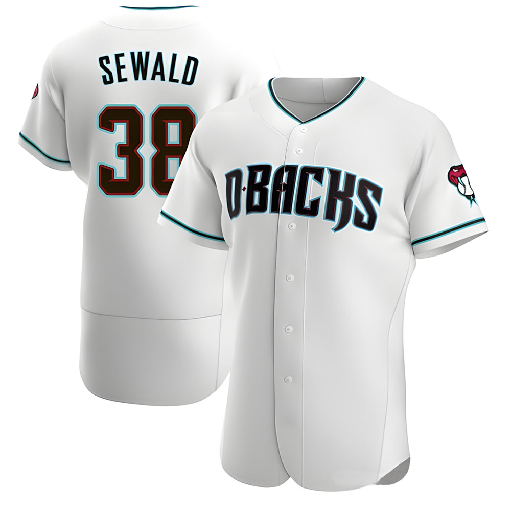 Johmsee A.Diamondbacks #38 Paul Sewald Player White Teal Authentic Alternate Stitched Jersey