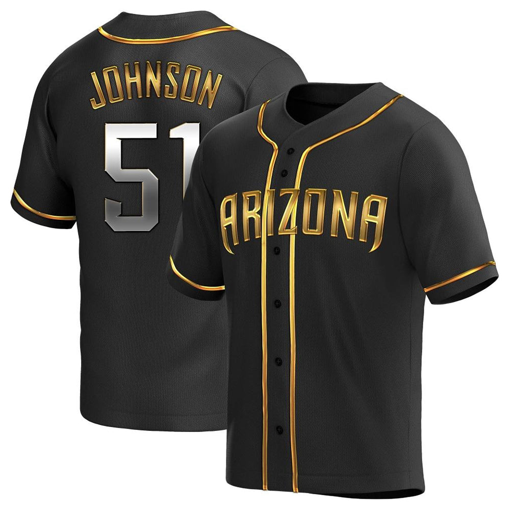 Johmsee A.Diamondbacks #51 Randy Johnson Player Black Golden Replica Alternate Stitched Jerseys
