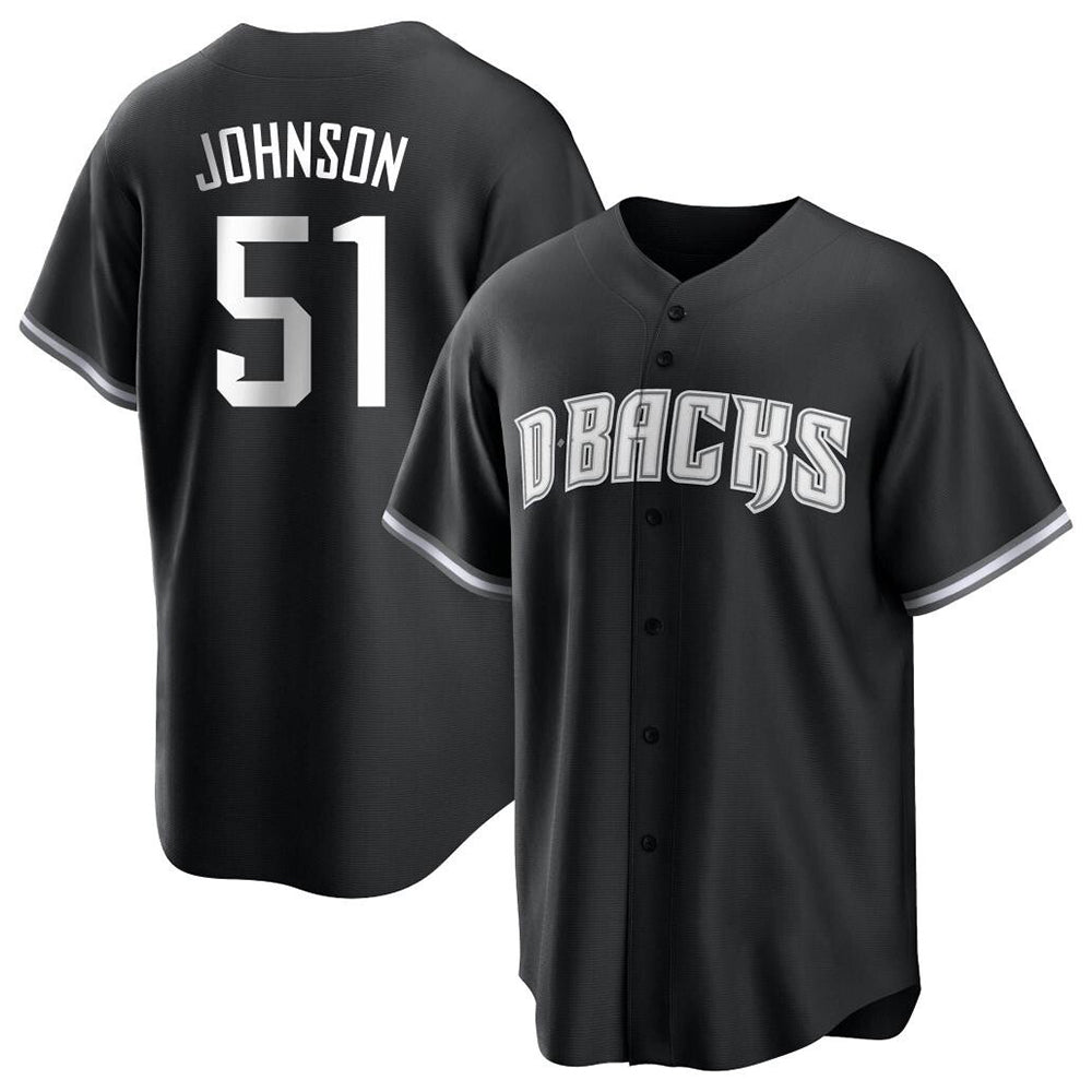 Johmsee A.Diamondbacks #51 Randy Johnson Player Black White Replica Alternate Stitched Jerseys