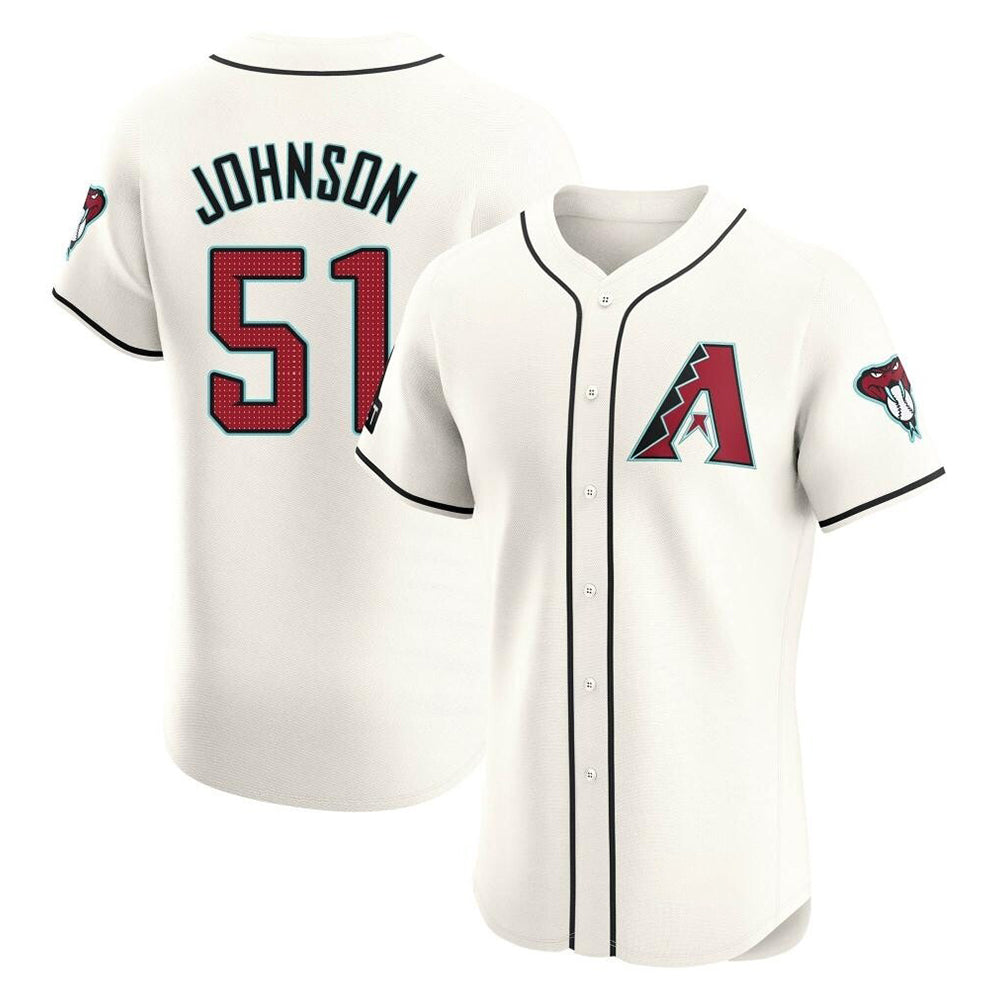 Johmsee A.Diamondbacks #51 Randy Johnson Player Cream Elite Home Patch Stitched Jerseys