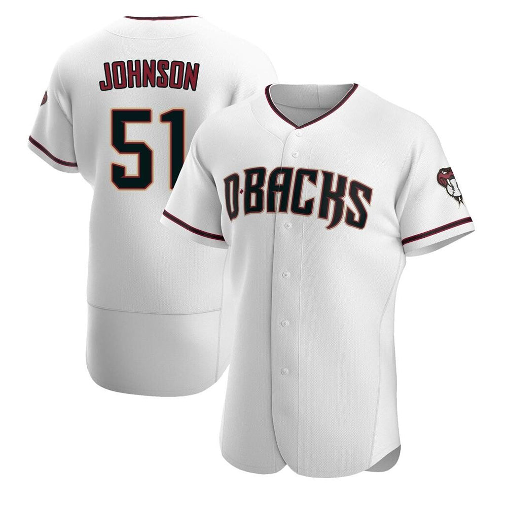 Johmsee A.Diamondbacks #51 Randy Johnson White Authentic Crimson Home Stitched Jerseys