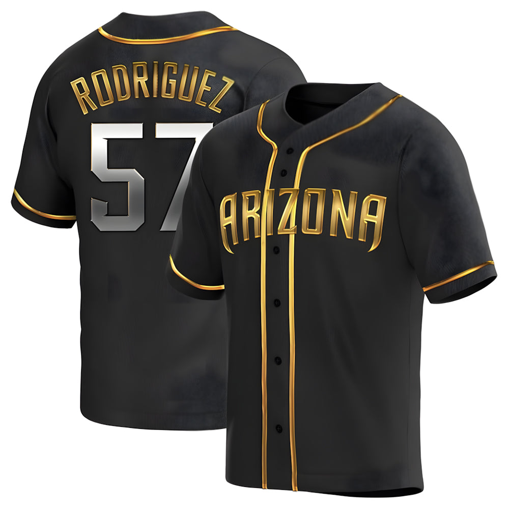 Johmsee A.Diamondbacks #57 Eduardo Rodriguez Player Black Golden Replica Alternate Stitched Jersey