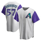 Johmsee A.Diamondbacks #57 Eduardo Rodriguez Player  Cream Purple Replica Alternate Cooperstown Collection Stitched Jersey