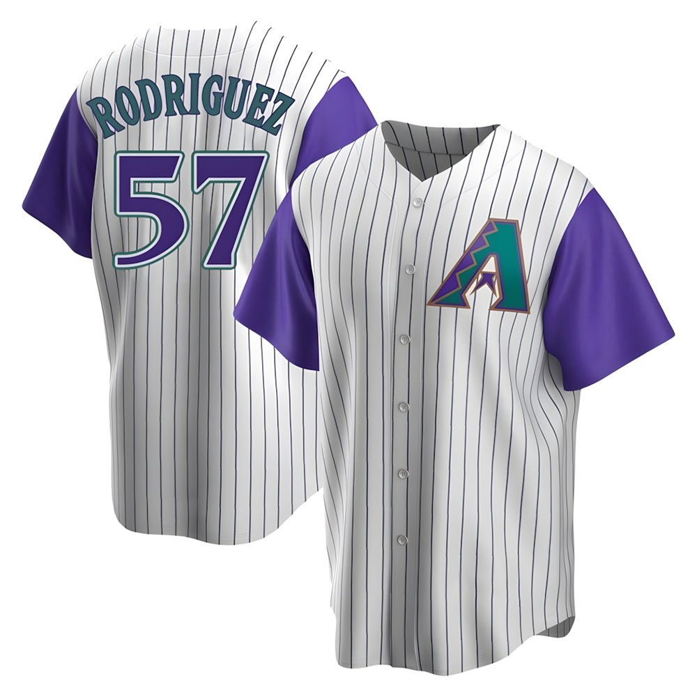 Johmsee A.Diamondbacks #57 Eduardo Rodriguez Player  Cream Purple Replica Alternate Cooperstown Collection Stitched Jersey