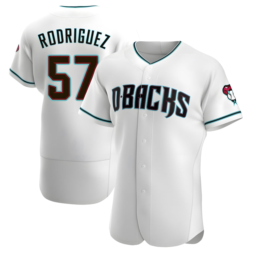Johmsee A.Diamondbacks #57 Eduardo Rodriguez Player White Teal Alternate Stitched Jersey