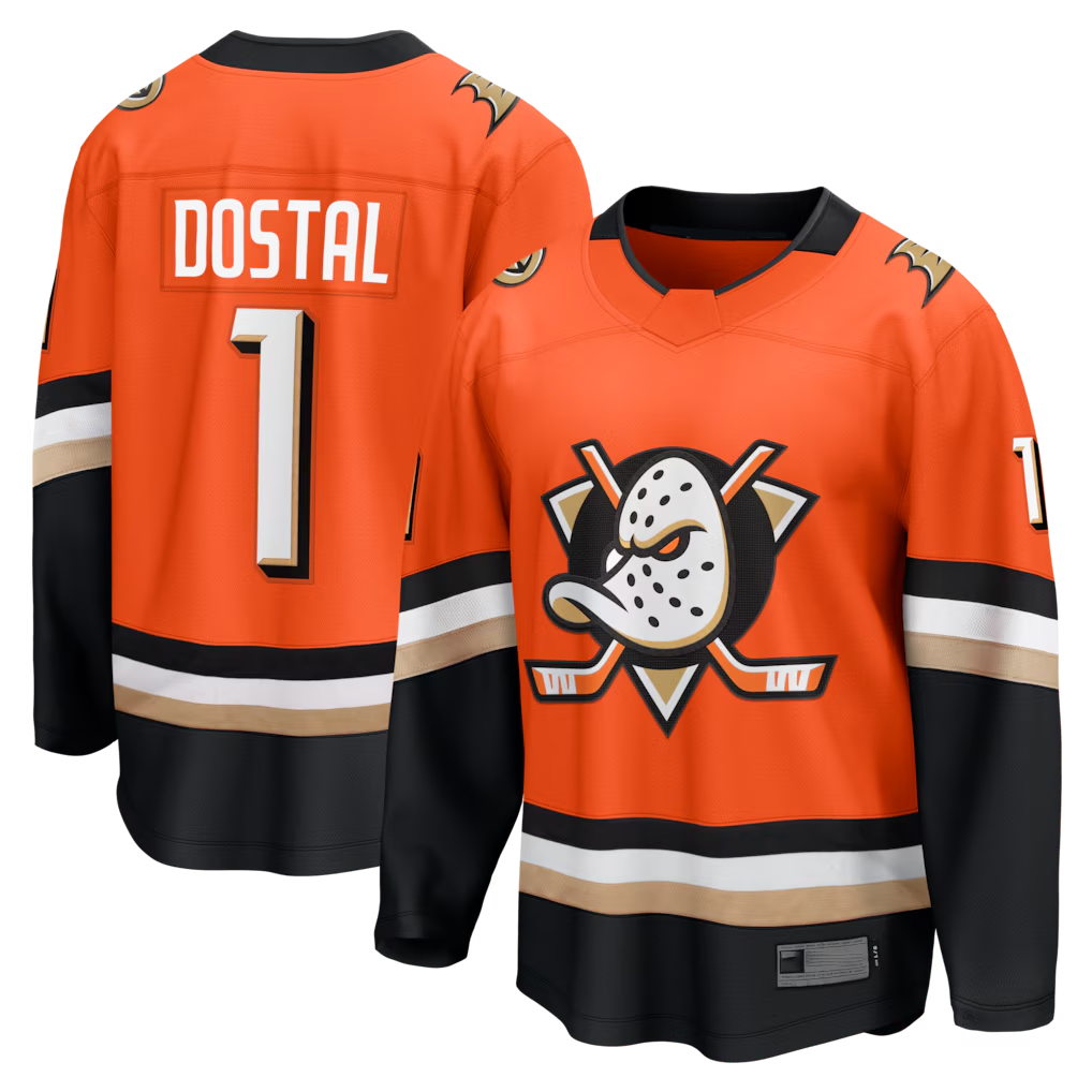 Johmsee A.Ducks #1 Lukas Dostal Orange Home Breakaway Jerseys