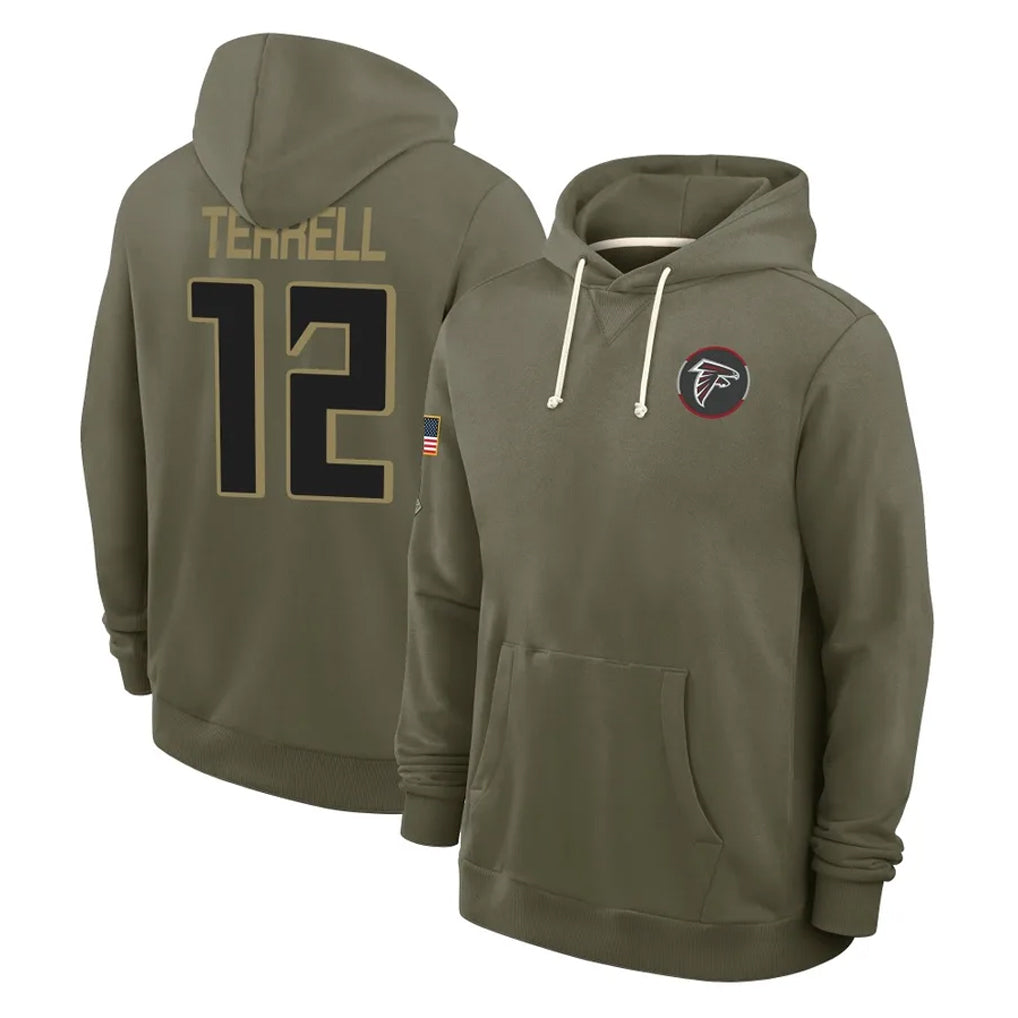 Johmsee A.Falcons #12 Avieon Terrell Player Olive 2025 Salute to Service Hoodies Stitched Jerseys