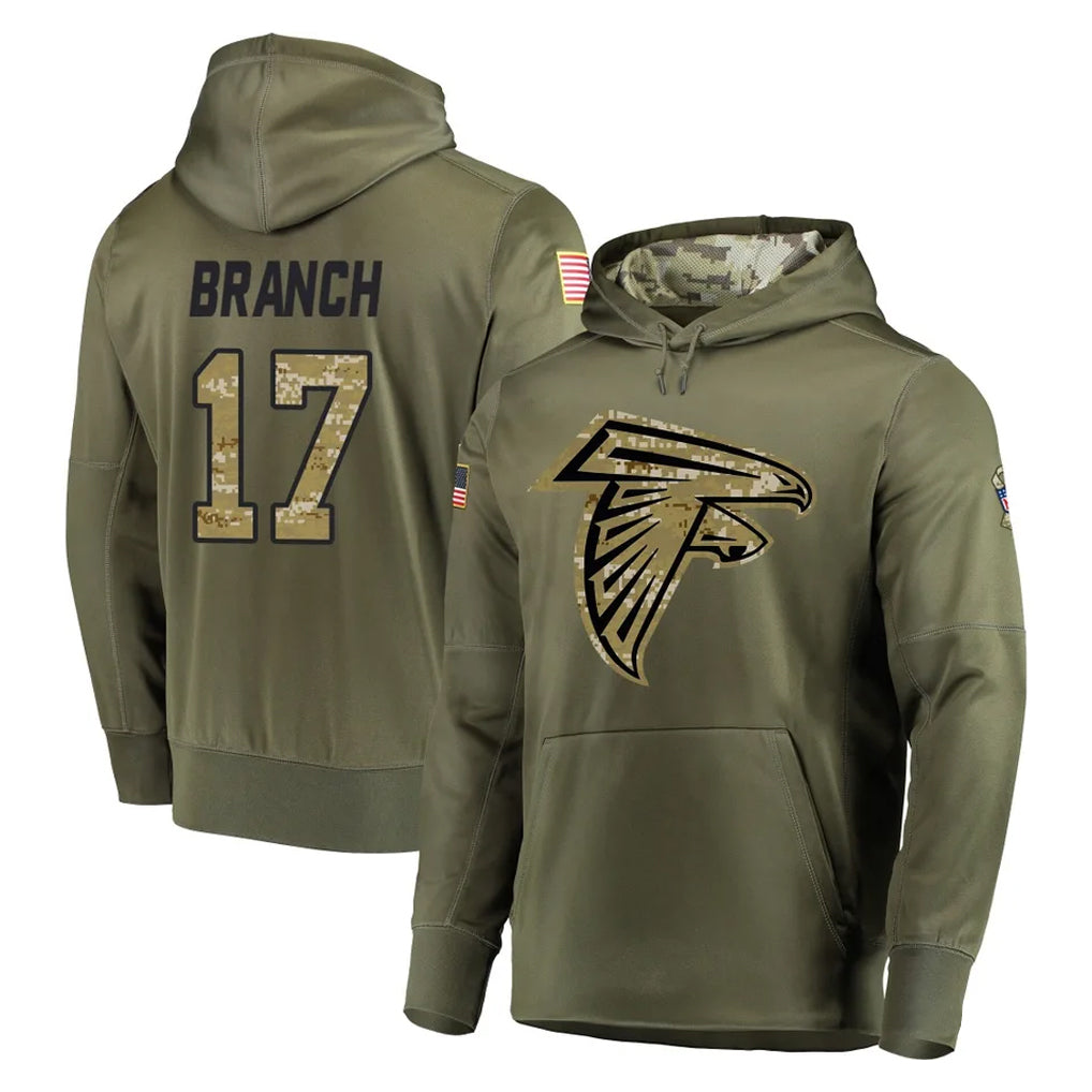 Johmsee A.Falcons #17 Zachariah Branch Player Olive Salute to Service Club Fleece Hoodie Stitched Jerseys