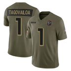 Johmsee A.Falcons #1 Tua Tagovailoa Player Olive Salute To Service Limited Home Game Stitched Jerseys