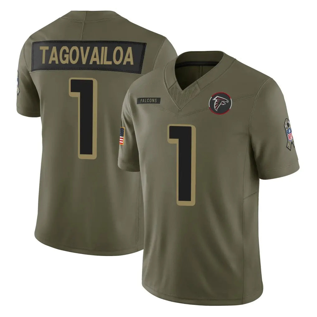 Johmsee A.Falcons #1 Tua Tagovailoa Player Olive Salute To Service Limited Home Game Stitched Jerseys