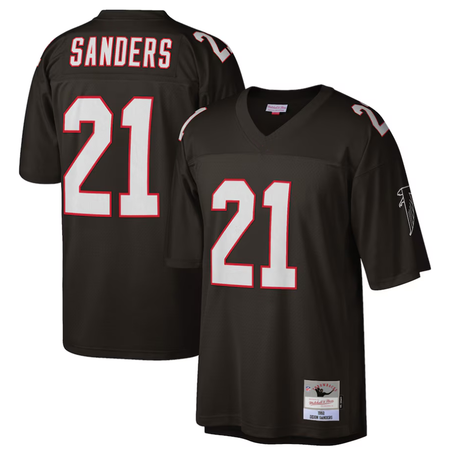 Johmsee A.Falcons #21 Deion Sanders Mitchell & Ness Black 1992 Retired Player Replica Stitched Jerseys