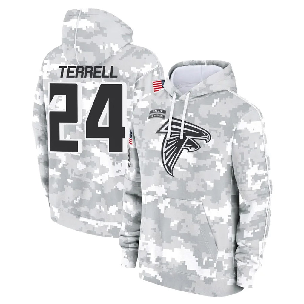 Johmsee A.Falcons #24 A.J. Terrell Jr. Player Arctic Camo Salute to Service Limited Hoodie Stitched Jerseys