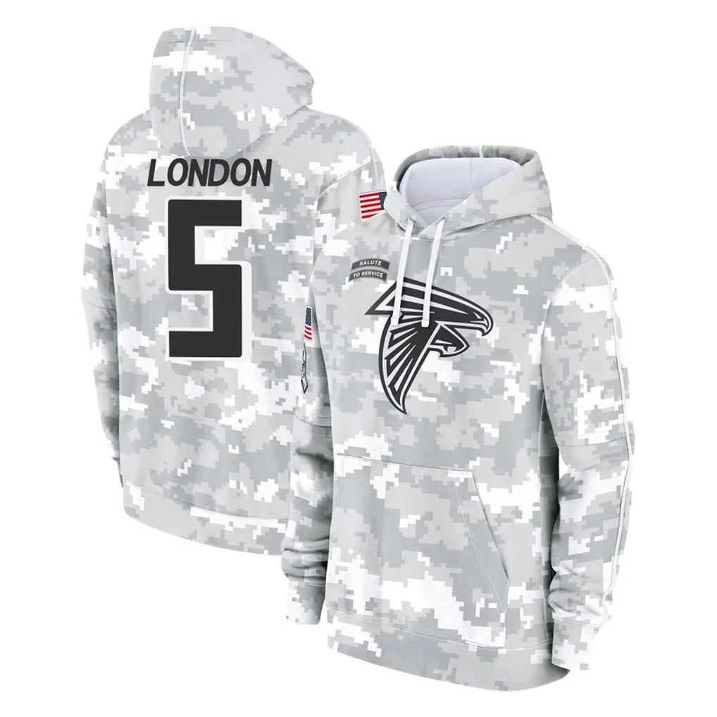 Johmsee A.Falcons #5 Drake London Player Camo Arctic Salute to Service Hoodies Limited Stitched Jerseys