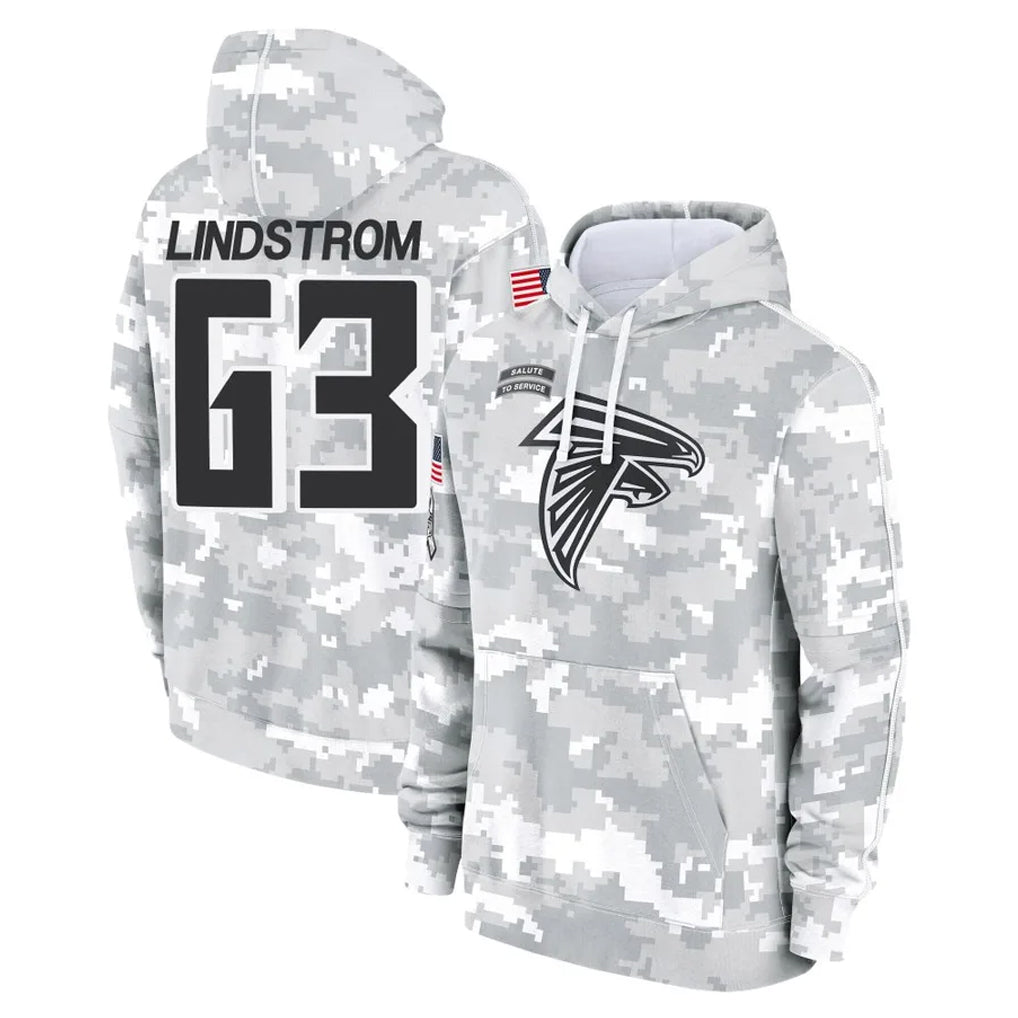 Johmsee A.Falcons #63 Chris Lindstrom Player Arctic Camo Salute to Service Limited Hoodie Stitched Jerseys