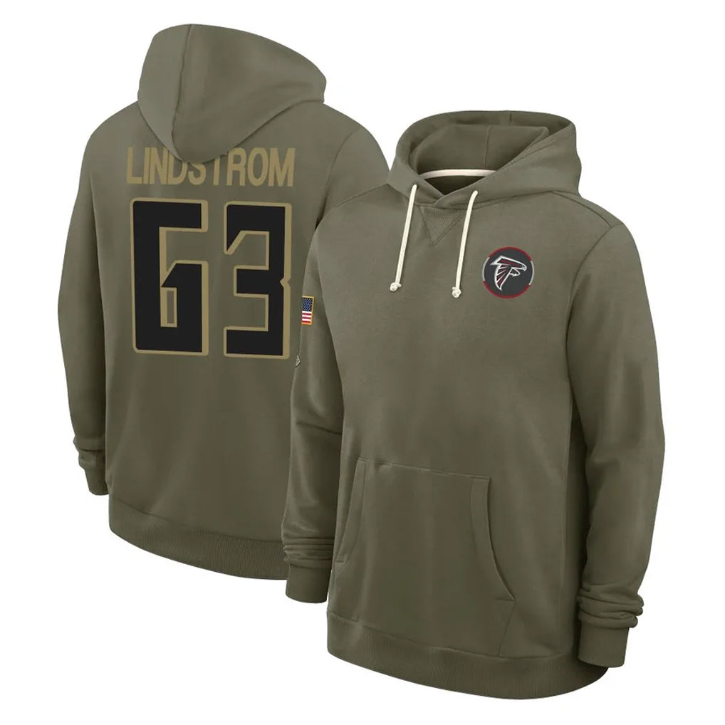 Johmsee A.Falcons #63 Chris Lindstrom Player Olive 2025 Salute to Service Hoodies Stitched Jerseys