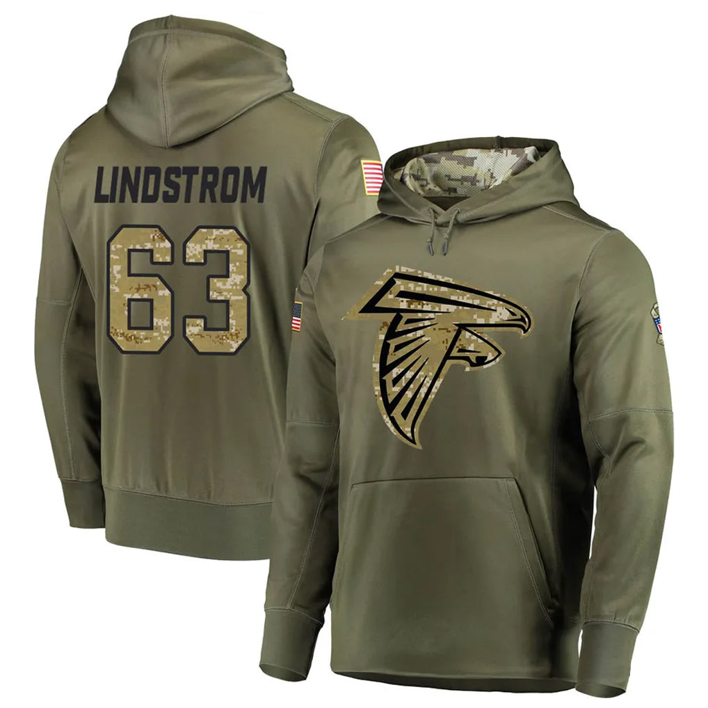 Johmsee A.Falcons #63 Chris Lindstrom Player Olive Salute to Service Club Fleece Hoodie Stitched Jerseys