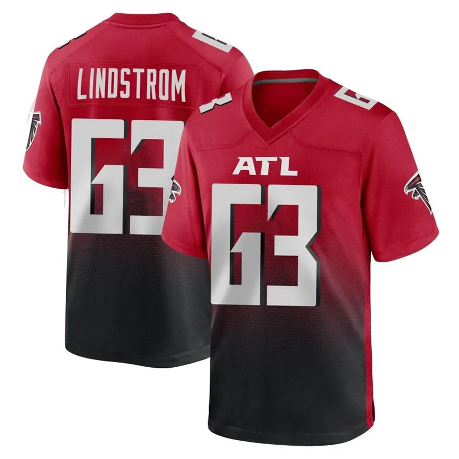 Johmsee A.Falcons #63 Chris Lindstrom Player Red Home Game Stitched Jerseys