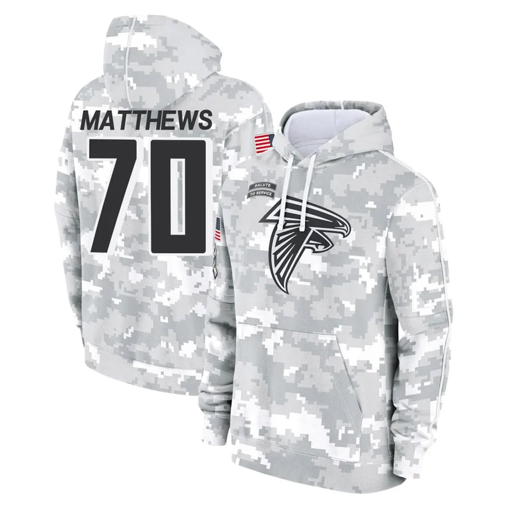 Johmsee A.Falcons #70 Jake Matthews Player Arctic Camo Salute to Service Limited Hoodie Stitched Jerseys