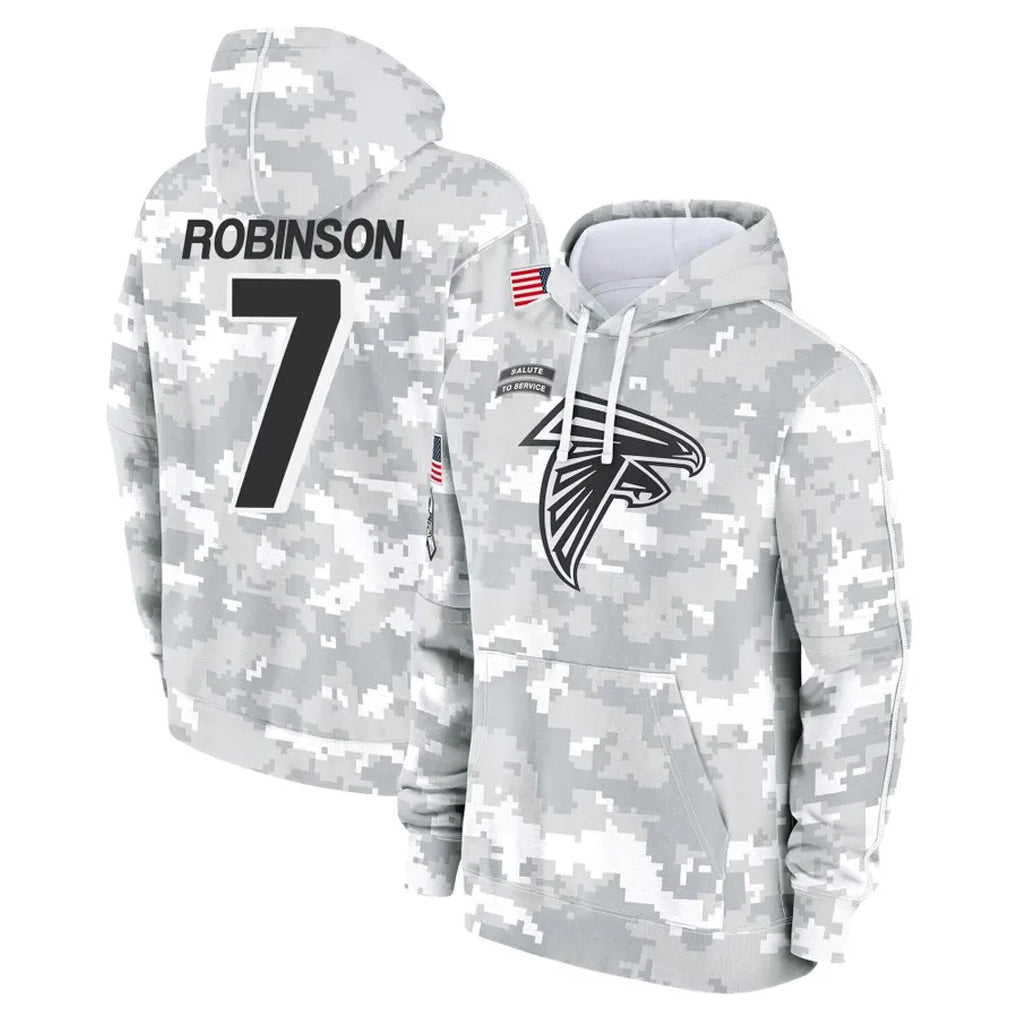 Johmsee A.Falcons #7 Bijan Robinson Player Camo Arctic Salute to Service Hoodies Limited Stitched Jerseys