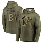 Johmsee A.Falcons #8 Kyle Pitts Player Salute to Service Club Fleece Olive Hoodie Stitched Jerseys