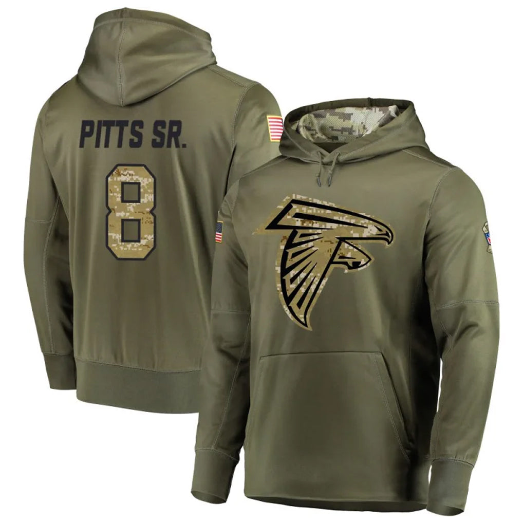 Johmsee A.Falcons #8 Kyle Pitts Player Salute to Service Club Fleece Olive Hoodie Stitched Jerseys