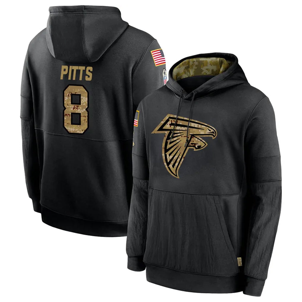 Johmsee A.Falcons #8 Kyle Pitts Player Salute to Service Limited Black Hoodie Stitched Jerseys