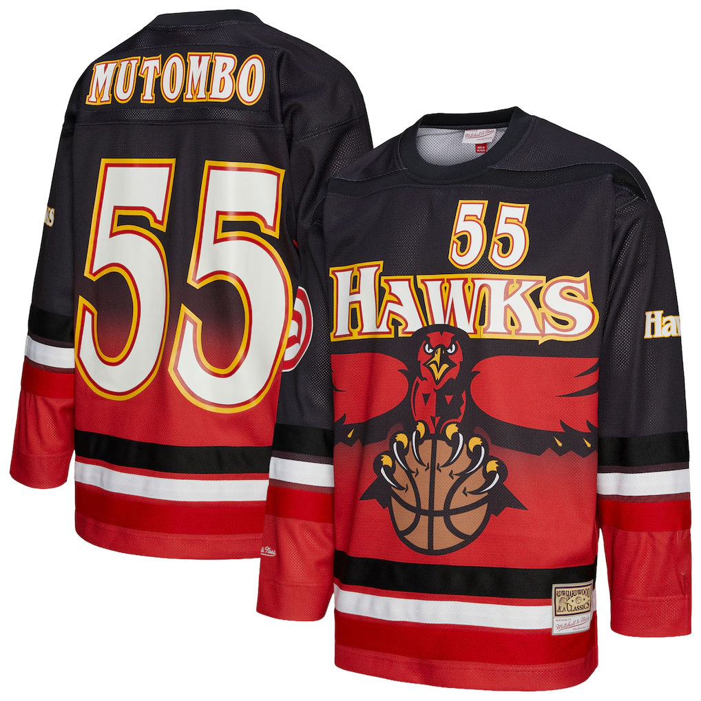 Johmsee A.Hawks #55 Dikembe Mutombo Mitchell & Ness Red Maxxed Out Fashion Hockey Jerseys