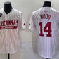 A.Razorbacks #14 Gage Wood White Pinstripe 2025 World Series Stitched American College Jerseys