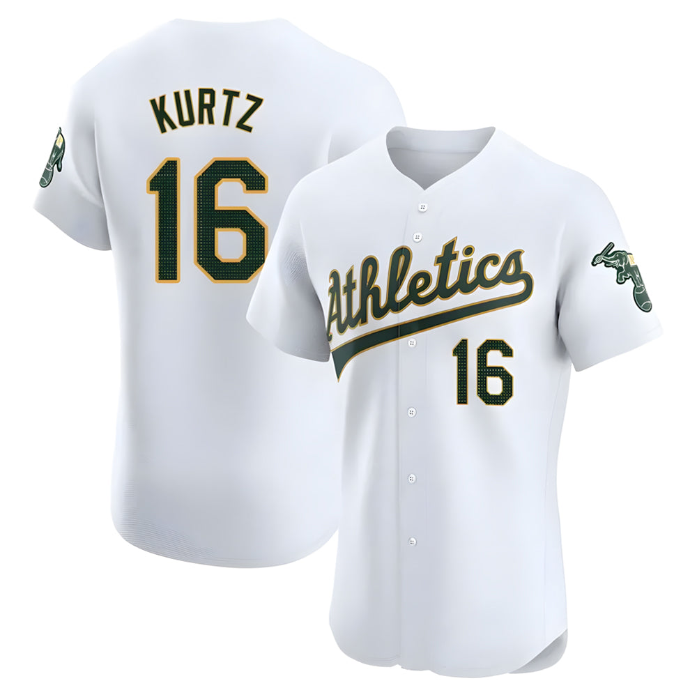 Johmsee Athletics #16 Nick Kurtz Player White Elite Road Stitched Jerseys