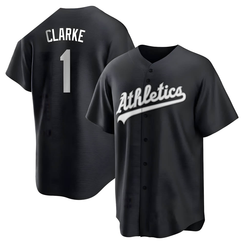 Johmsee Athletics #1 Denzel Clarke player Black&White Replica Stitched Jersey