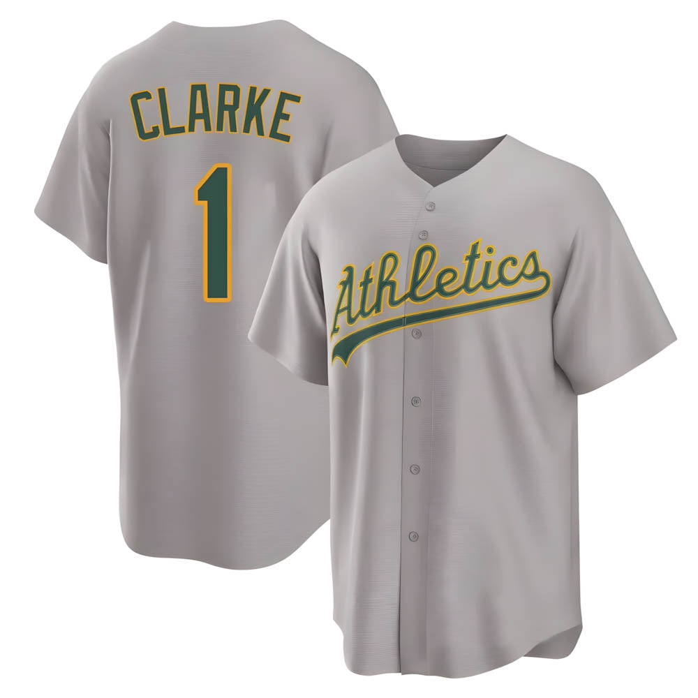 Johmsee Athletics #1 Denzel Clarke player Gray Replica Away Stitched Jersey