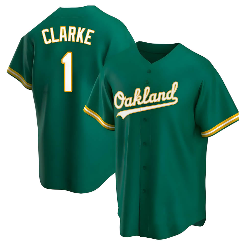 Johmsee Athletics #1 Denzel Clarke player Green Replica Kelly Alternate Stitched Jersey