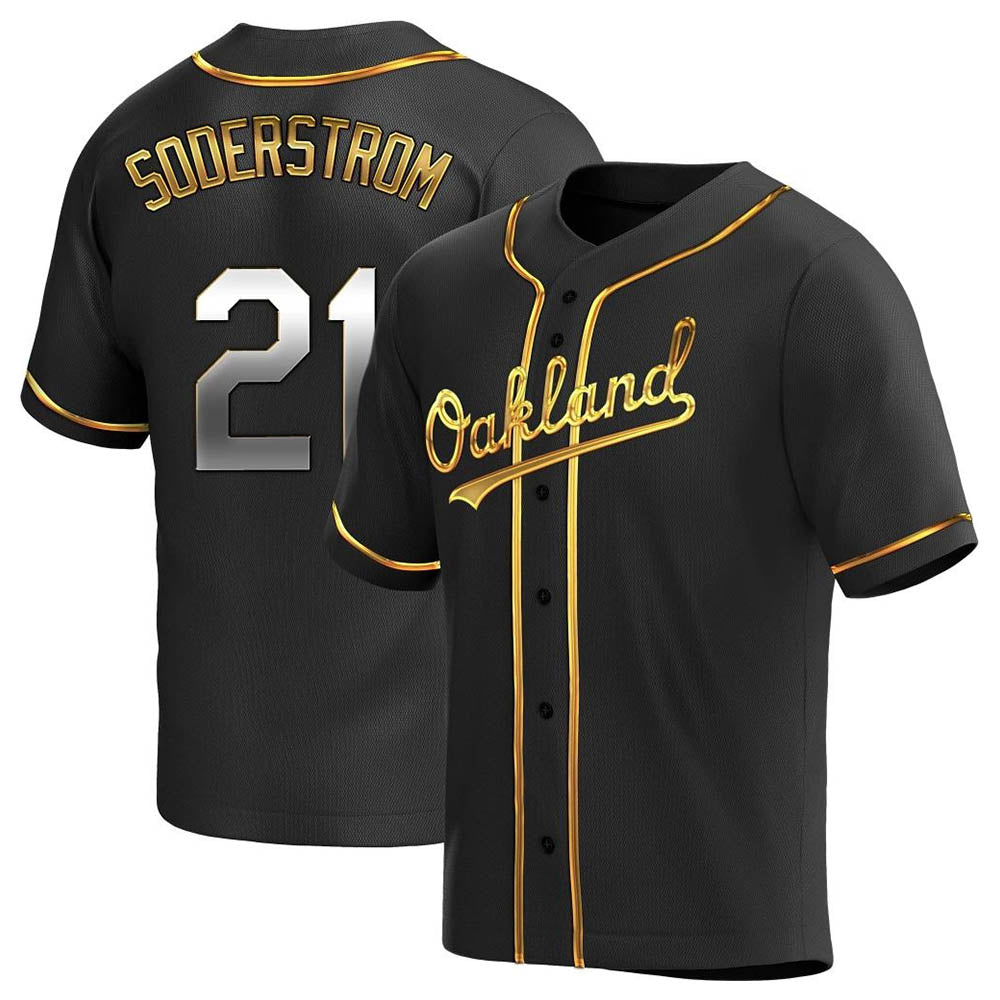 Johmsee Athletics #21 Tyler Soderstrom Player Black Golden Replica Alternate Stitched Jersey