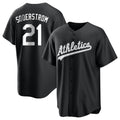 Johmsee Athletics #21 Tyler Soderstrom Player Black&White Replica Stitched Jersey