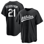 Johmsee Athletics #21 Tyler Soderstrom Player Black&White Replica Stitched Jersey