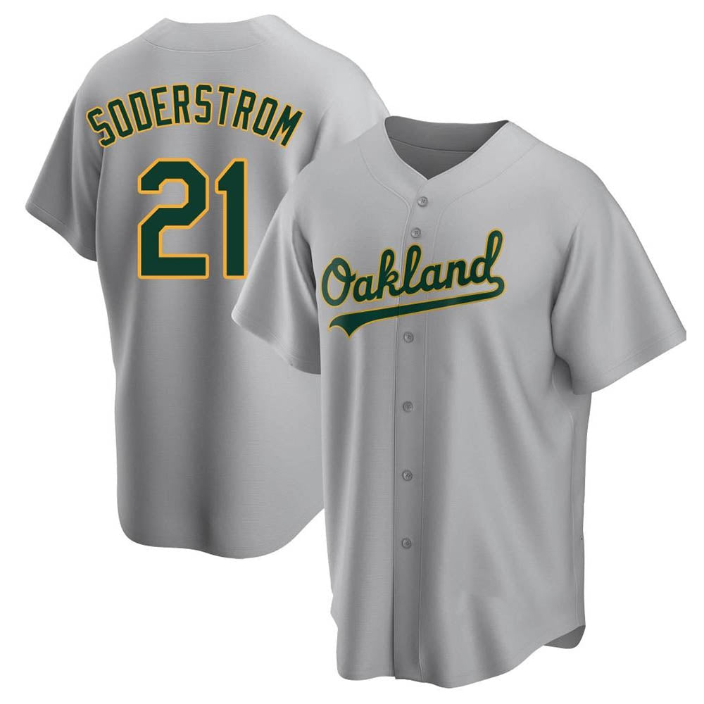 Johmsee Athletics #21 Tyler Soderstrom Player Gray Replica Road Stitched Jersey
