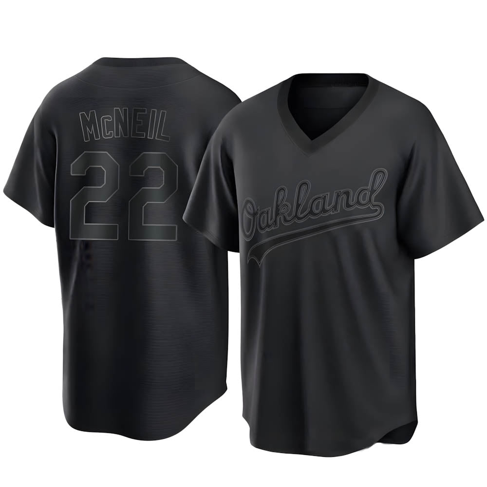 Johmsee Athletics #22 Jeff McNeil player Black Replica Pitch Fashion Stitched Jersey