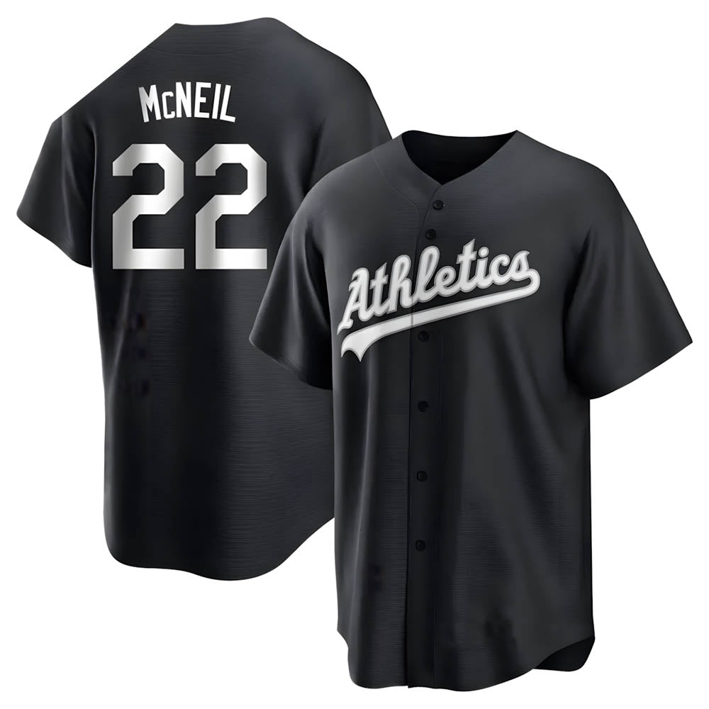 Johmsee Athletics #22 Jeff McNeil player Black&White Replica Stitched Jersey